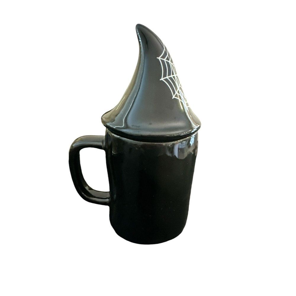 Rae Dunn Halloween Coffee Mug CAUGHT IN YOUR WEB Mug‎ w/ Gnome Topper Spider - Picture 2 of 4